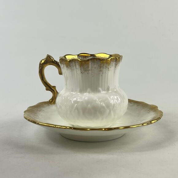 Hammersley Bone China Teacup & Saucer Set White Embossed Heavy Gold Trim England - Picture 4 of 13